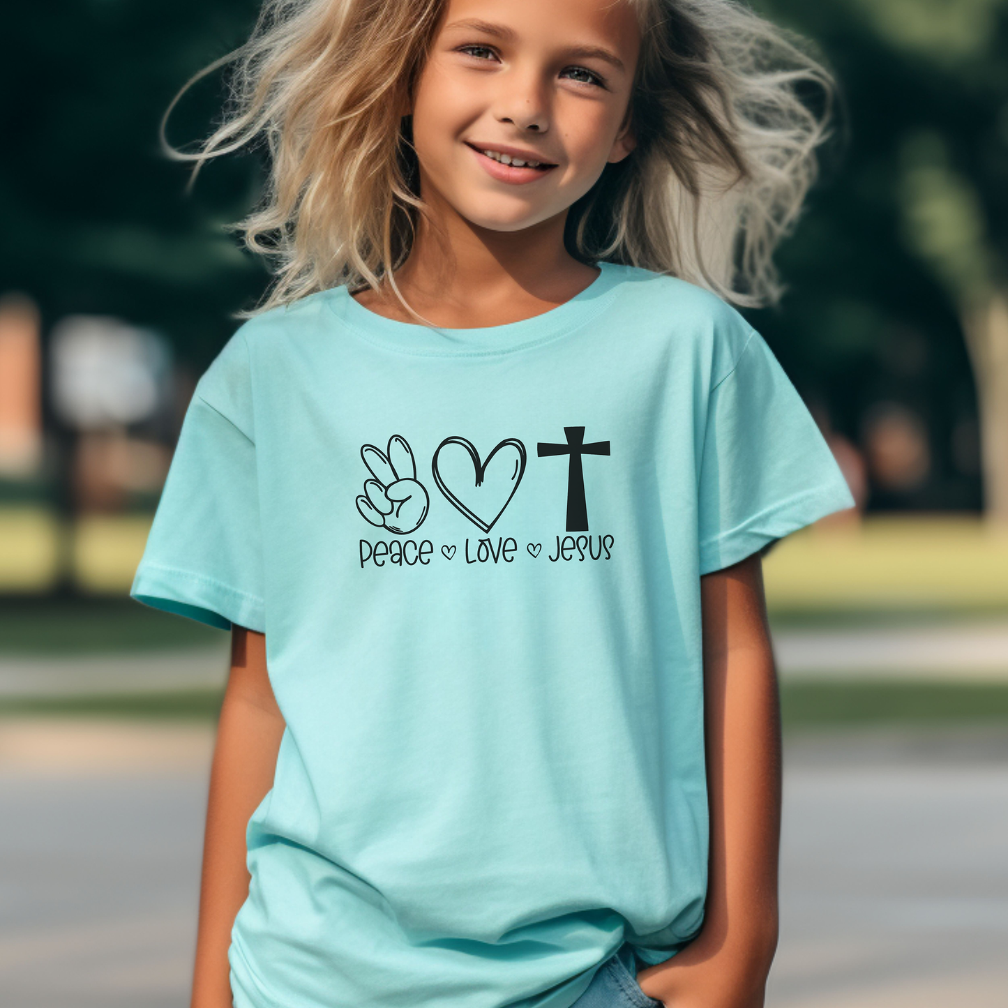 Peace Love Jesus Comfort Colors Youth Christian Tee