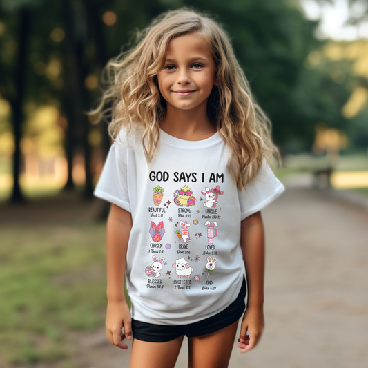 God Says I Am... Comfort Colors Youth Shirt - Christian Easter T-shirt