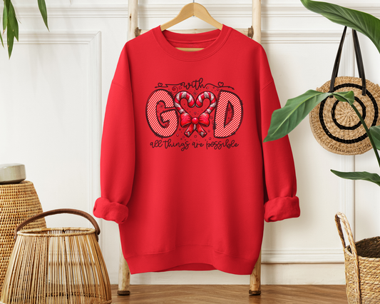 With God All Things Are Possible Christmas Sweatshirt - Christian Crewneck Pullover