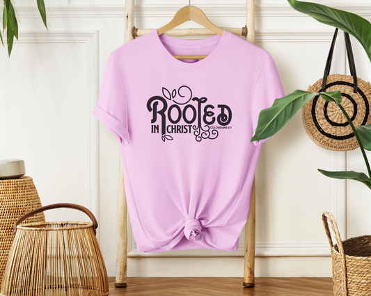 Rooted in Christ Soft Cotton Tee - Bible Verse Christian T-shirt