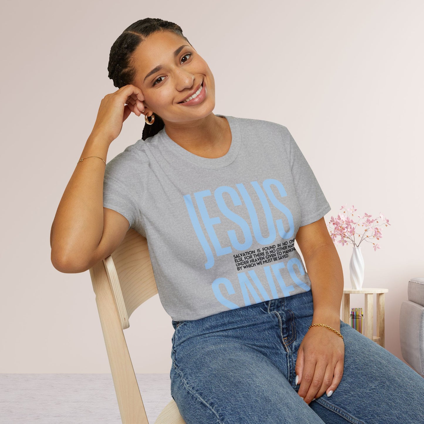 Trendy Jesus Saves Softstyle T-shirt - Acts 4:12 Bible Verse Christian T-shirt