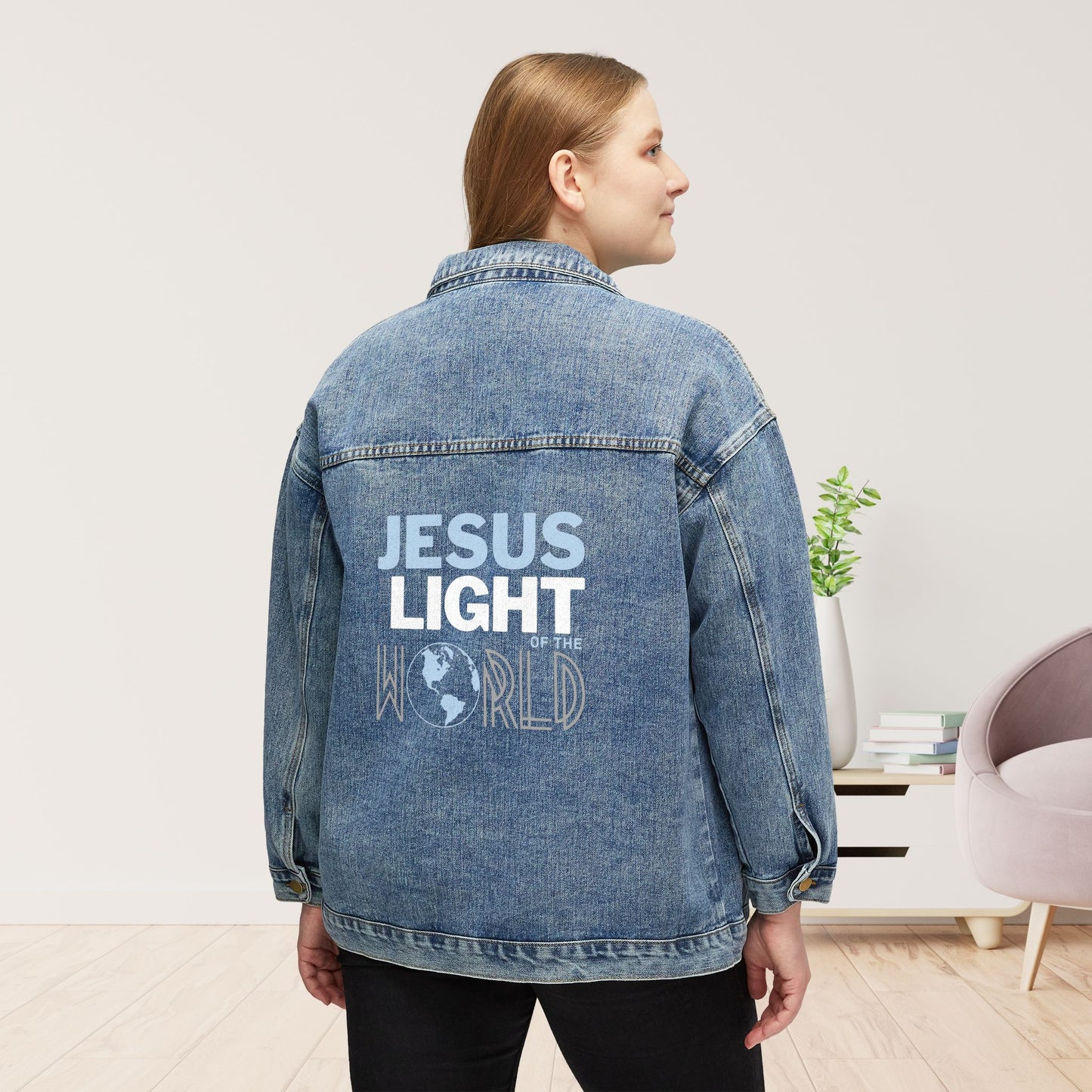 Jesus is the Light of the World Women's Denim Jacket - Christian Denim Jacket