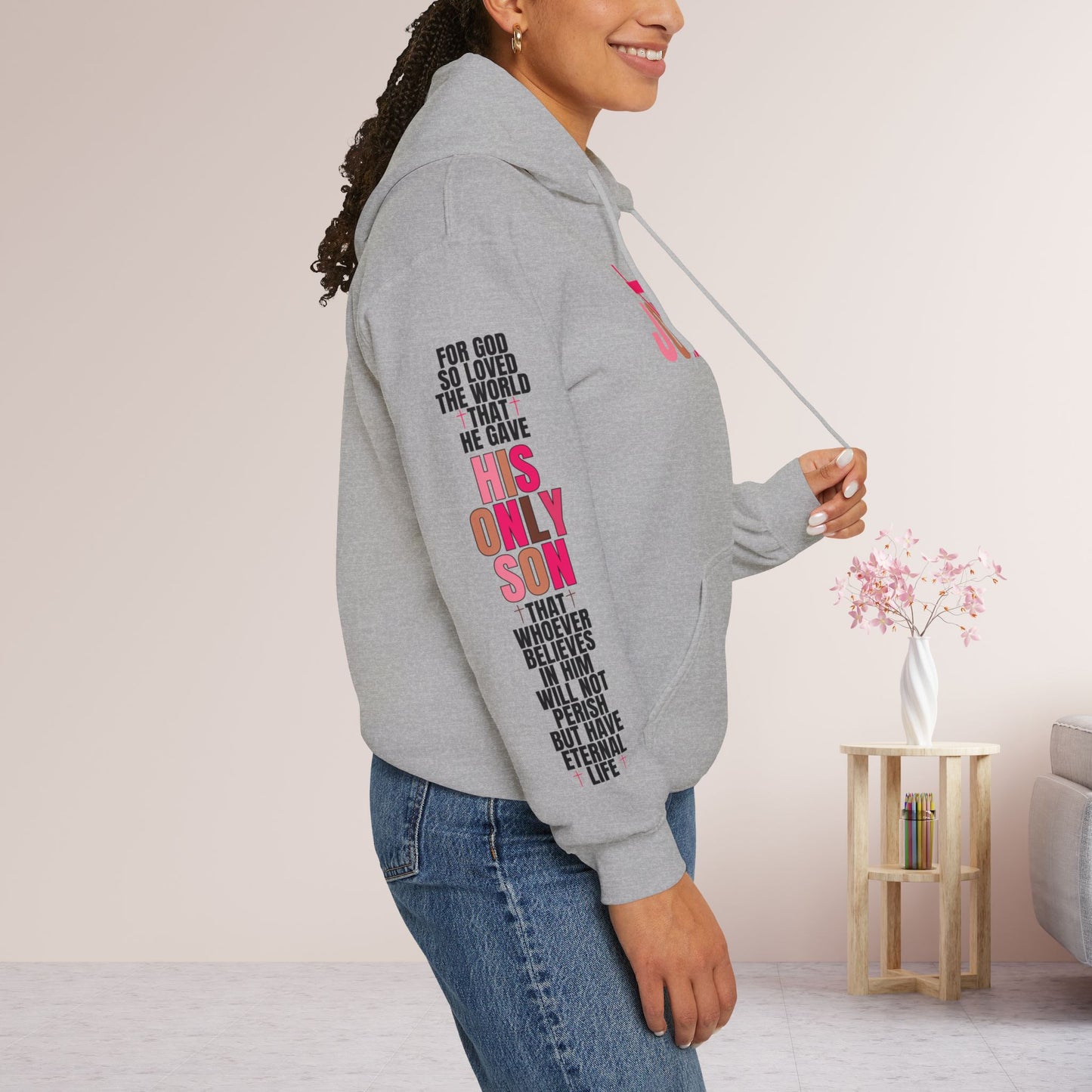 Pink His Only Son John 3:16 Bible Verse Christian Hoodie