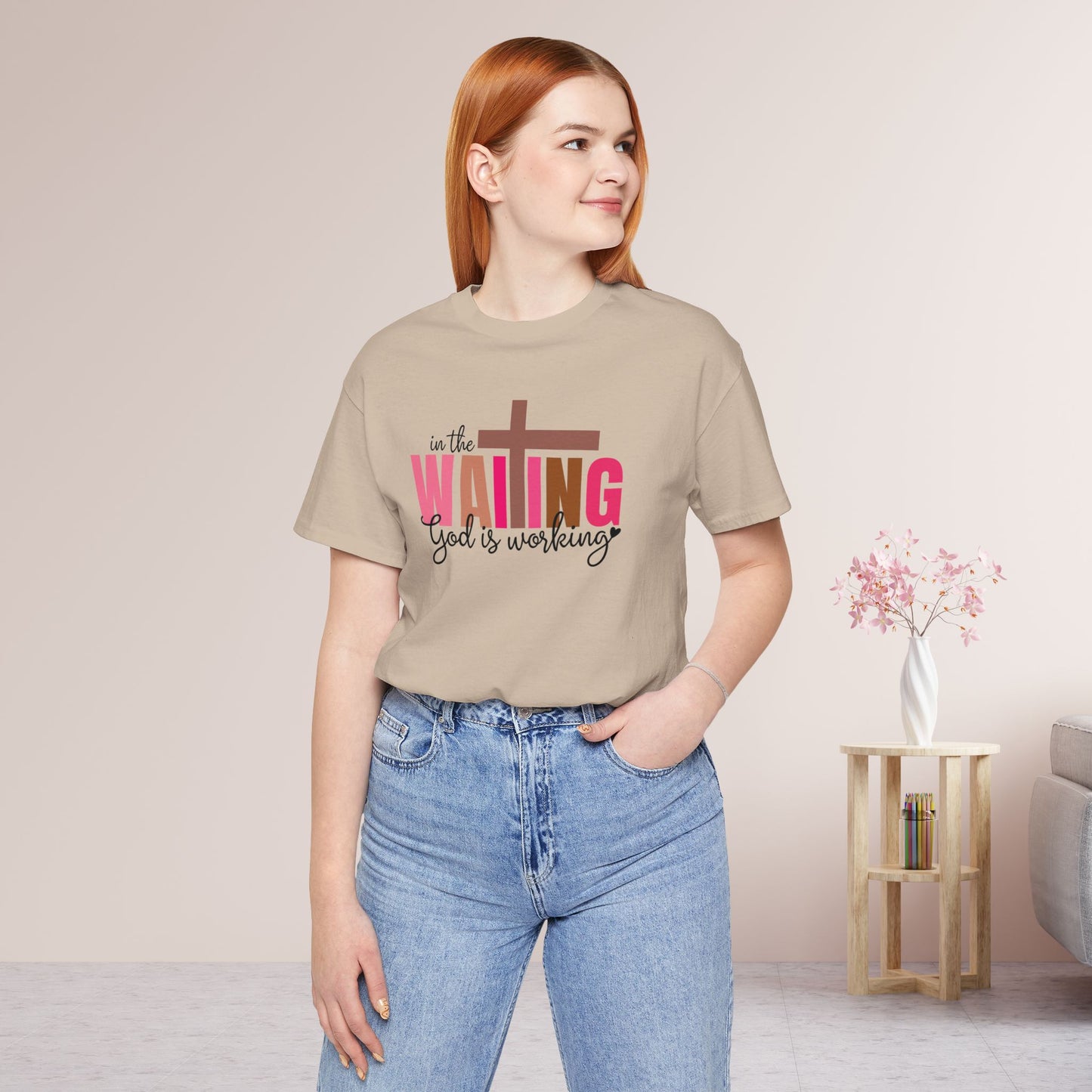 Pink In the Waiting God is Working Christian Soft Cotton Tee