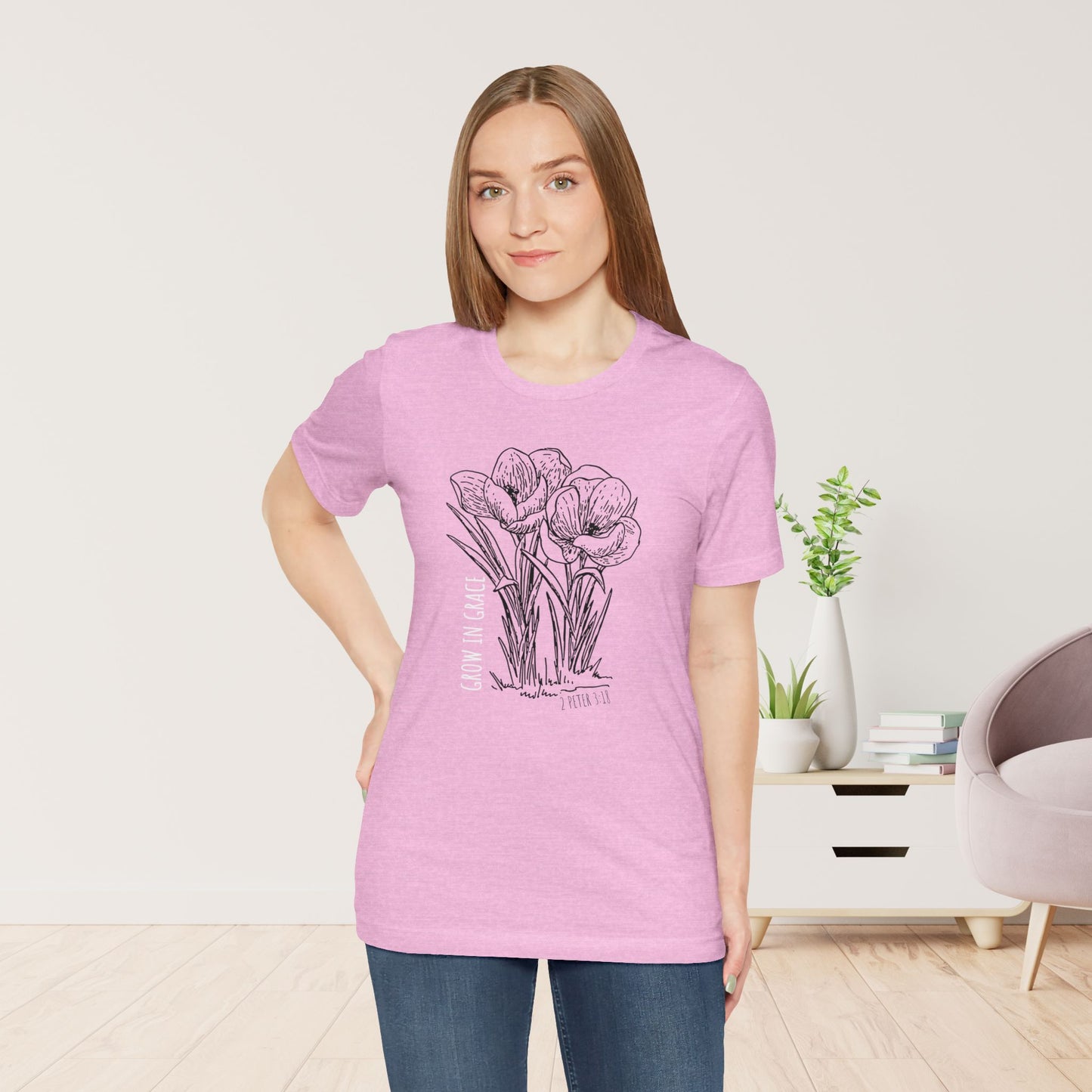 Spring Grow in Grace Soft Cotton Tee - Bible Verse T-shirt