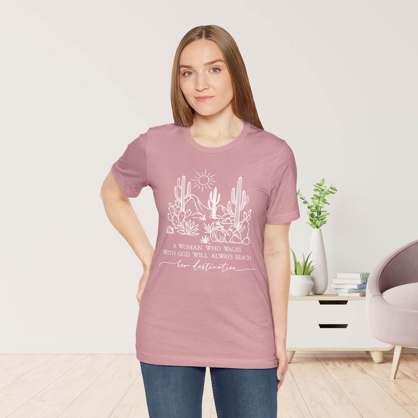 A Woman Who Walks With God Will Always Reach Her Destination Soft Cotton Tee - Christian Tee