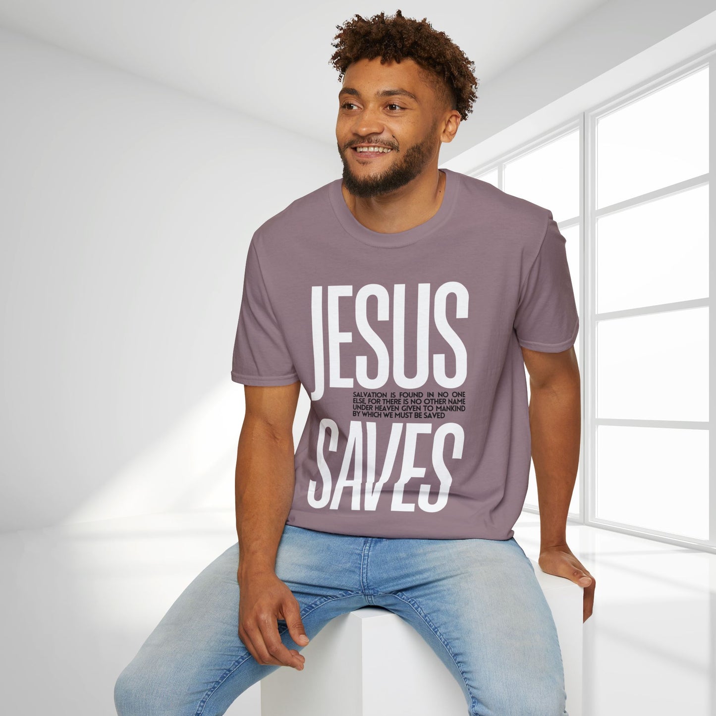 Trendy Jesus Saves Softstyle T-shirt - Acts 4:12 Bible Verse Christian T-shirt