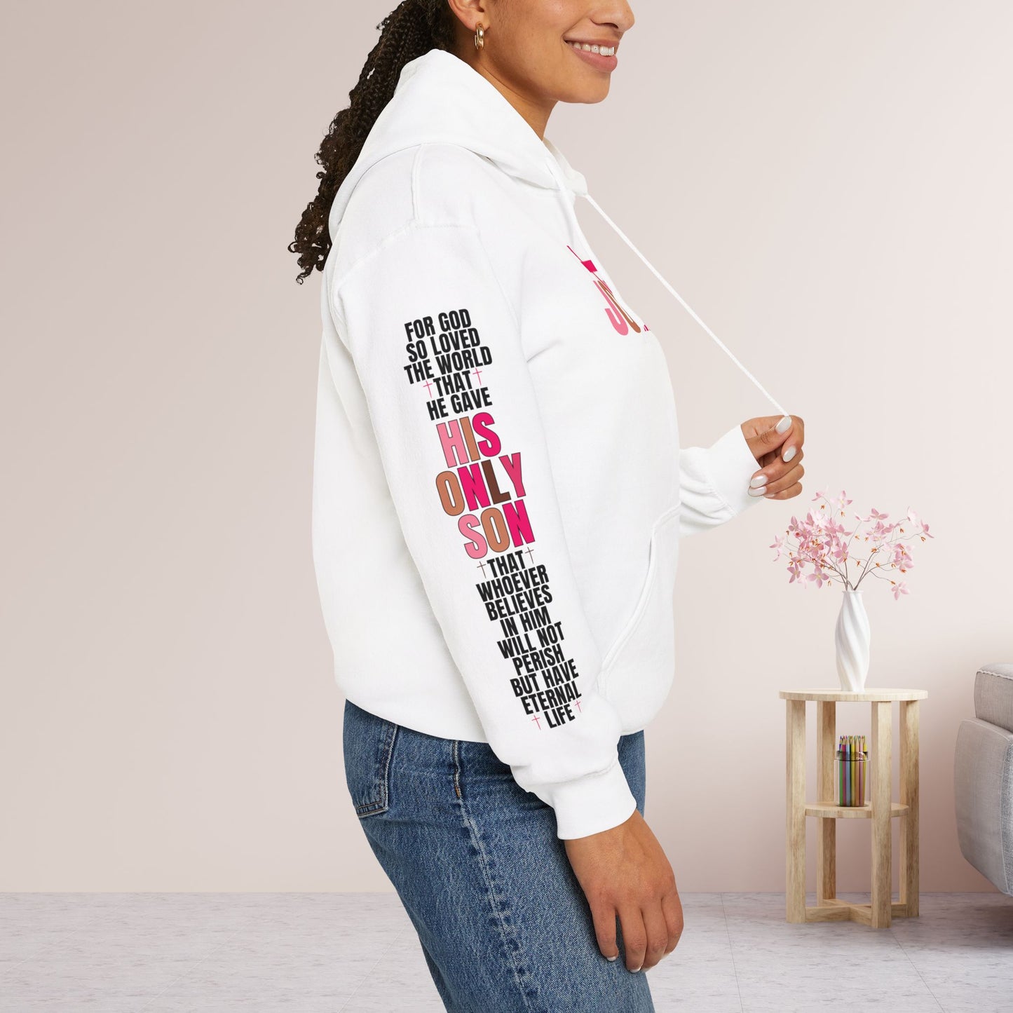 Pink His Only Son John 3:16 Bible Verse Christian Hoodie