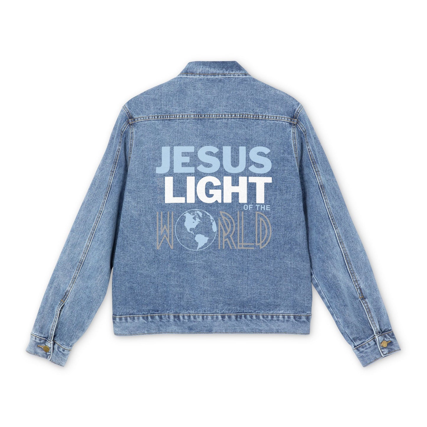 Jesus is the Light of the World Men's Denim Jacket - Christian Denim Jacket