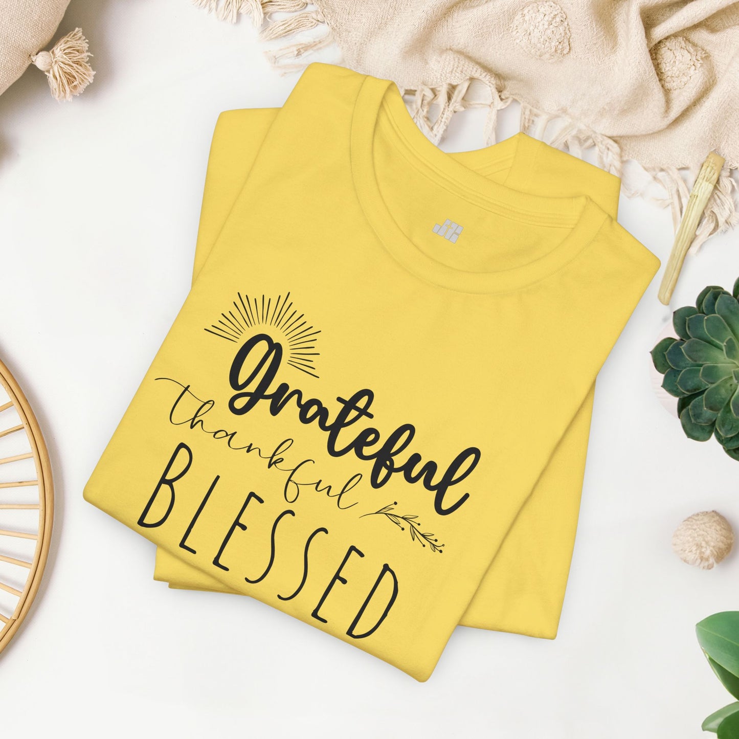 Grateful Thankful Blessed Soft Cotton Tee - Christian T-shirt