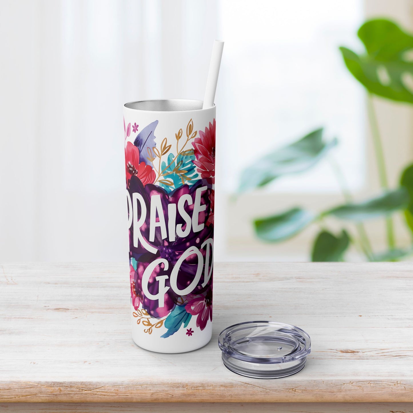 Praise God Skinny Tumbler with Straw - 20oz