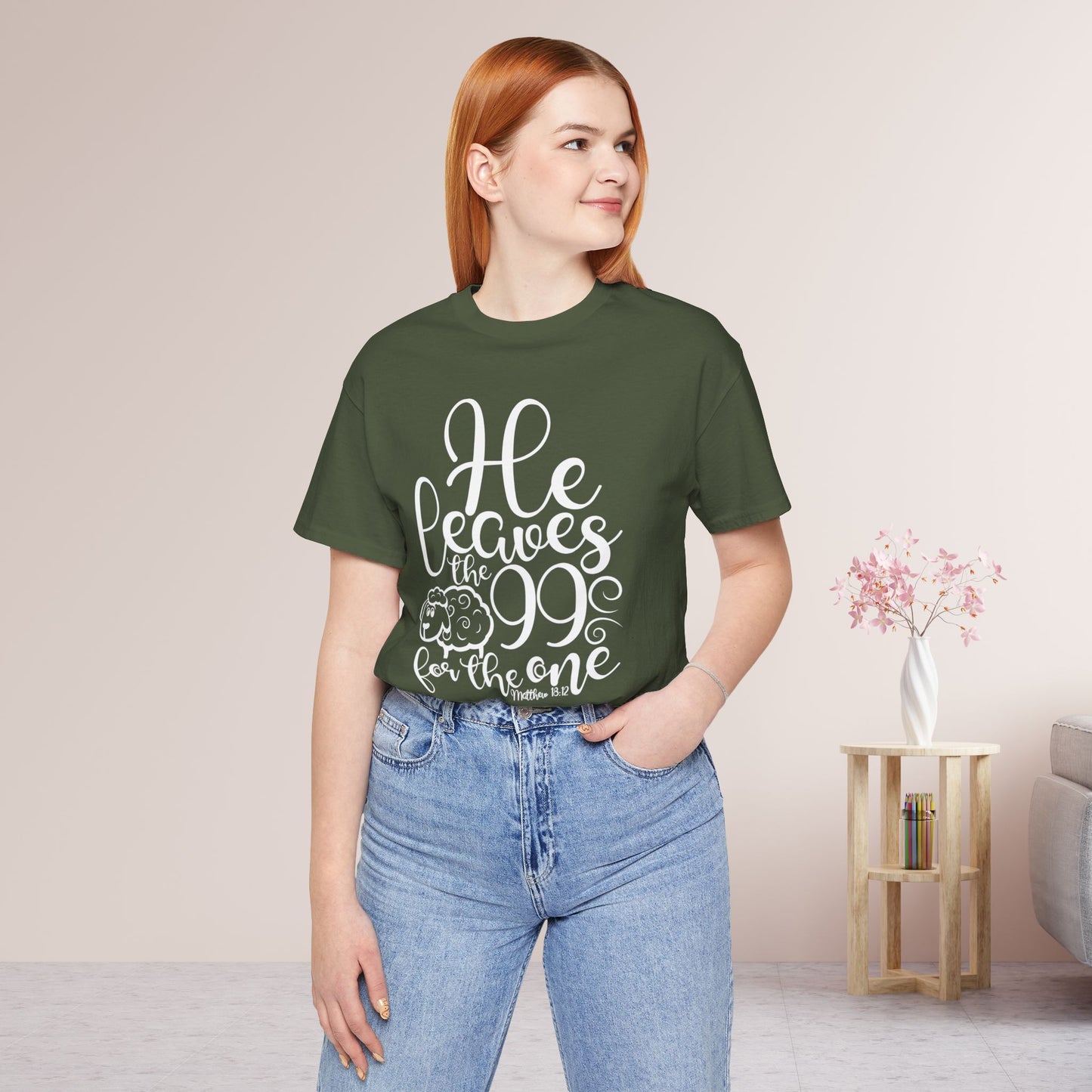 He Leaves the 99 For The One Soft Cotton Tee - Bible Verse Christian Tee