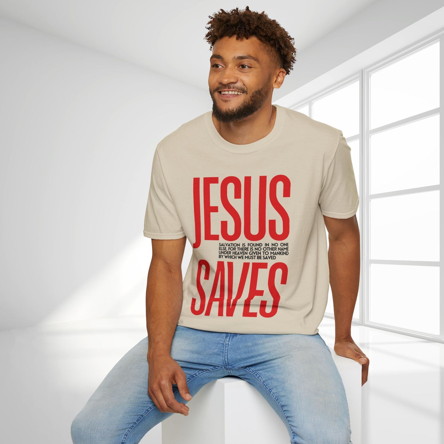 Trendy Jesus Saves Softstyle T-shirt - Acts 4:12 Bible Verse Christian T-shirt