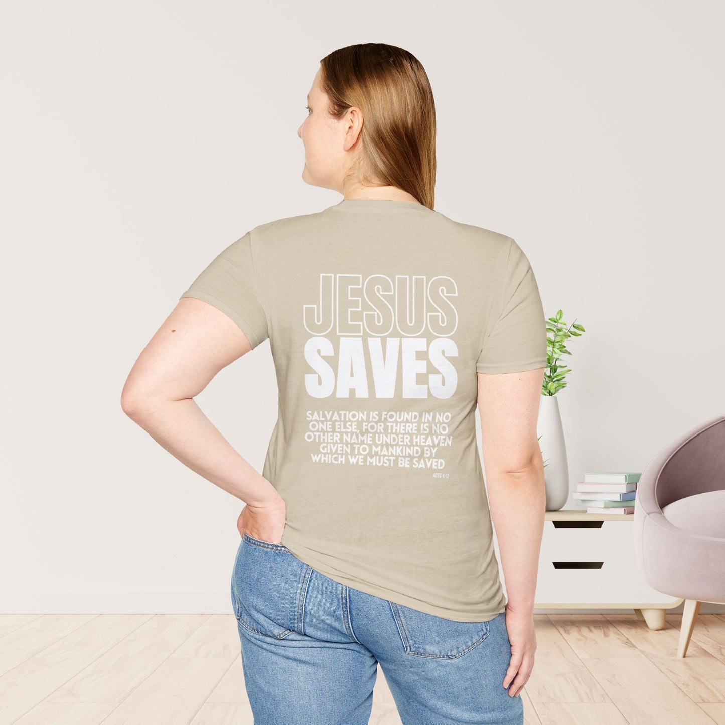 Unisex Jesus Saves Softstyle T-shirt - Acts 4:12 Bible Verse Christian T-shirt