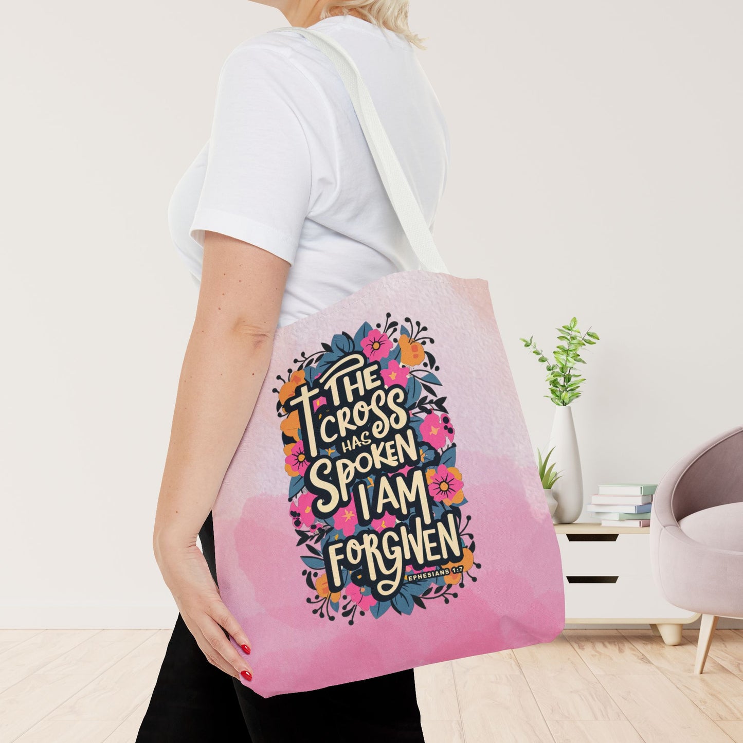 The Cross Has Spoken I Am Forgiven Tote Bag - Christian Tote Bag - 16"