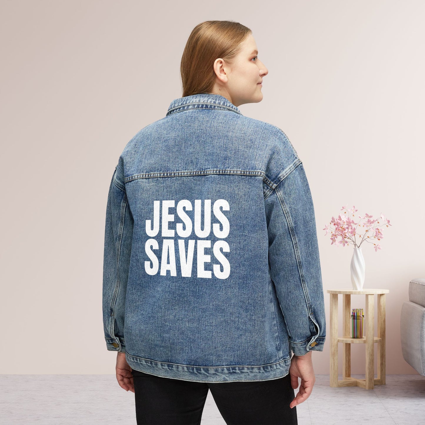 Jesus Saves Women's Denim Jacket - Christian Denim Jacket