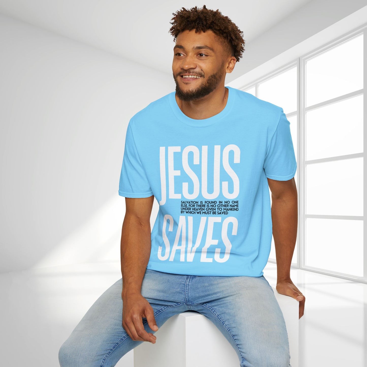 Trendy Jesus Saves Softstyle T-shirt - Acts 4:12 Bible Verse Christian T-shirt