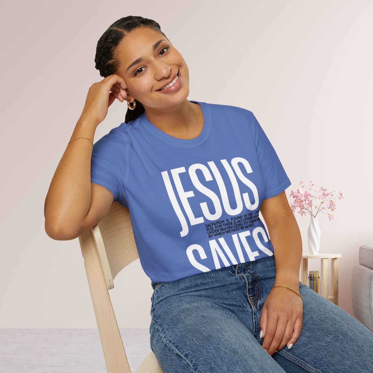 Trendy Jesus Saves Softstyle T-shirt - Acts 4:12 Bible Verse Christian T-shirt