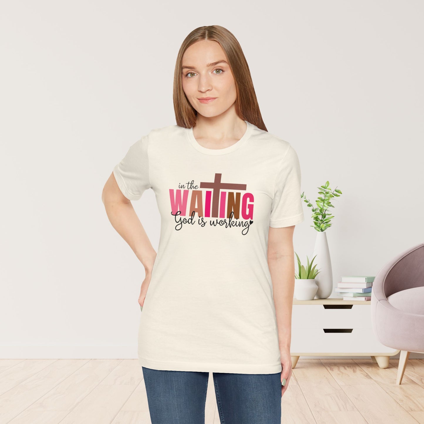 Pink In the Waiting God is Working Christian Soft Cotton Tee