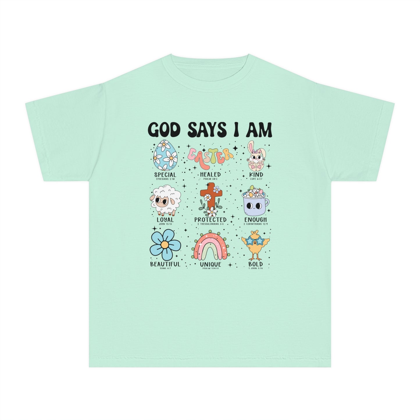 God Says I Am... Comfort Colors Youth Shirt - Christian Easter Tee