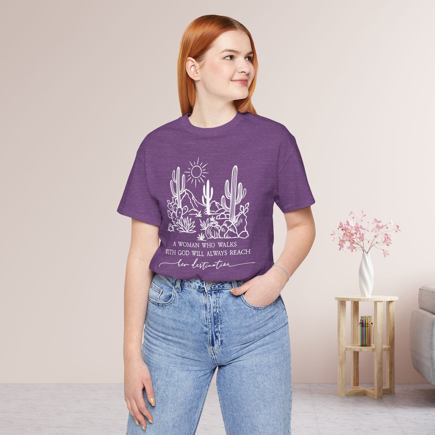 A Woman Who Walks With God Will Always Reach Her Destination Soft Cotton Tee - Christian Tee