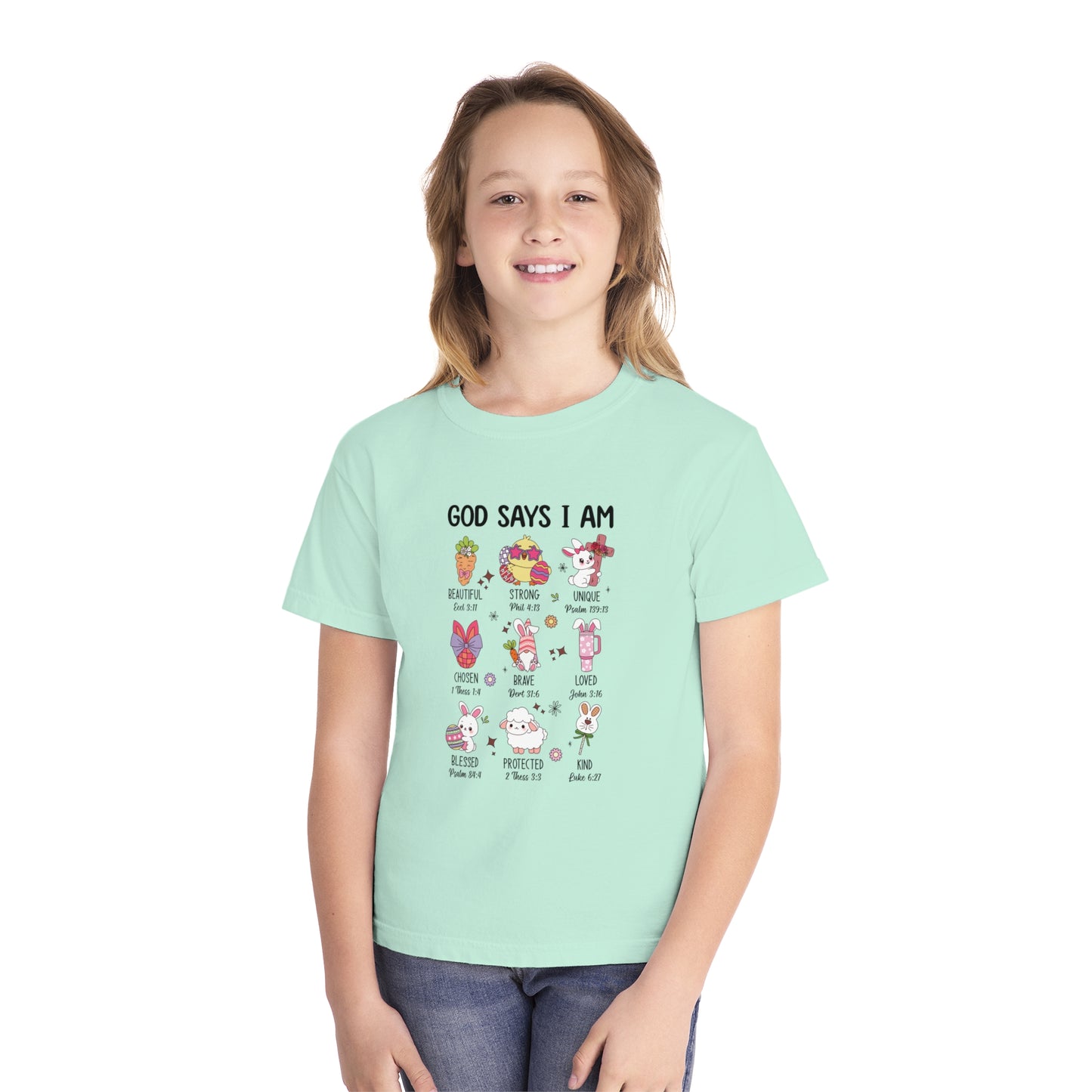 God Says I Am... Comfort Colors Youth Shirt - Christian Easter T-shirt