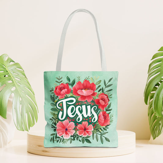 Floral Jesus Tote Bag - Christian Tote Bag - 16"