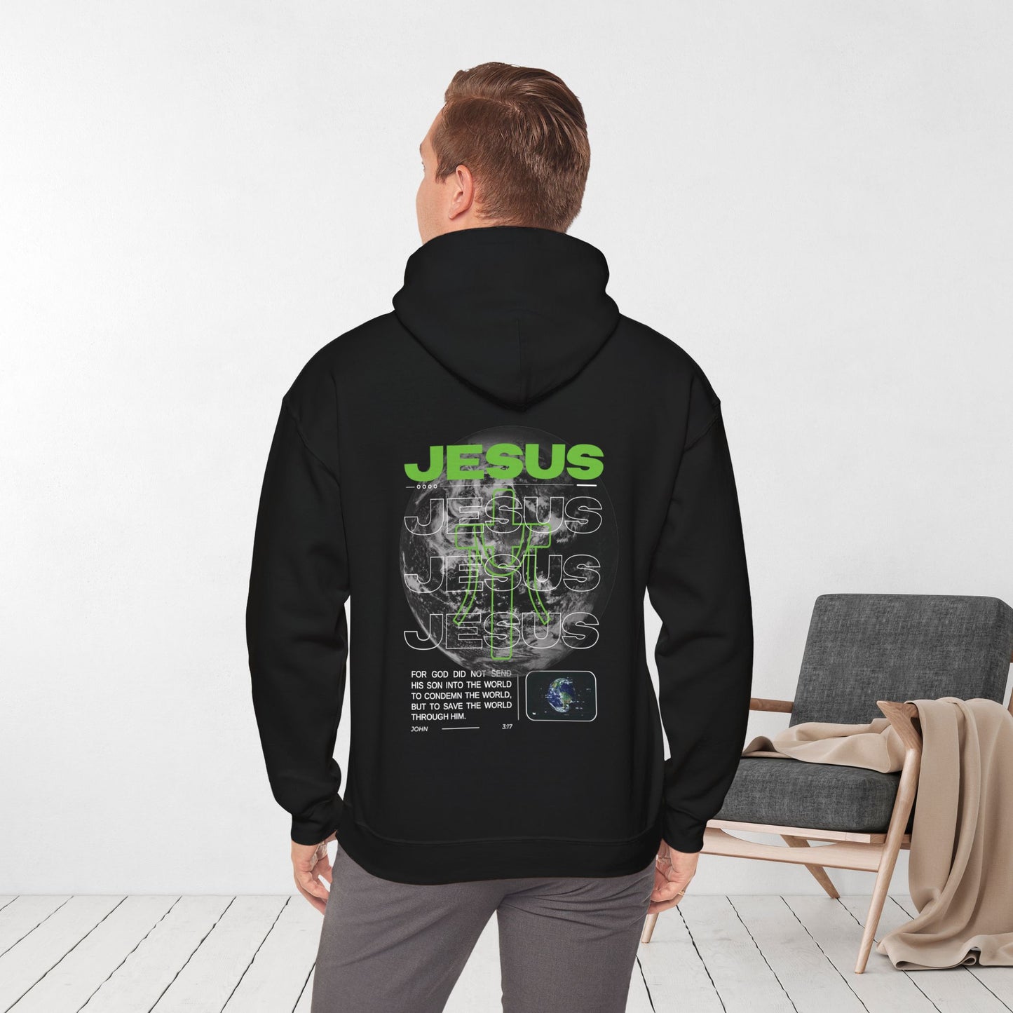 Men's Jesus Hoodie - Bible Verse Hoodie John 3:17