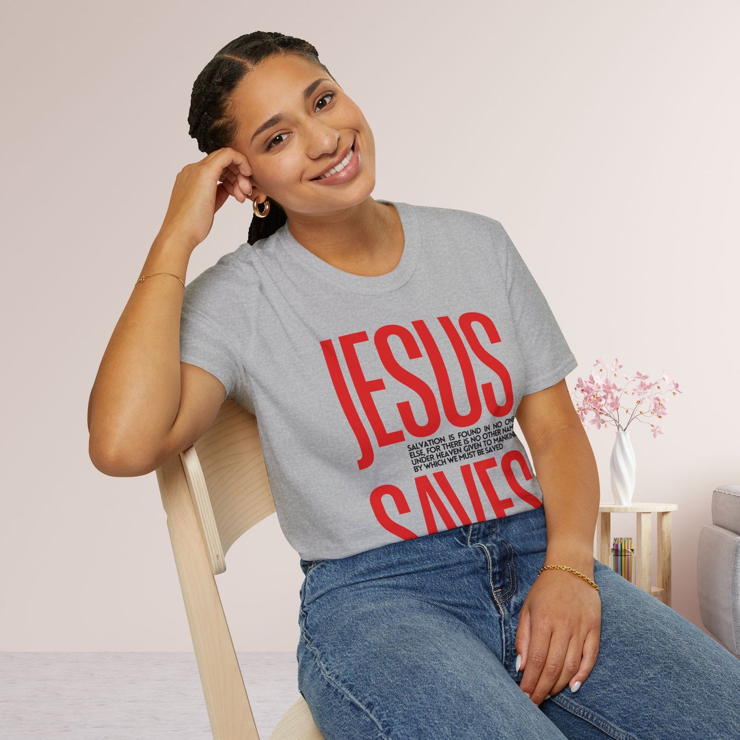 Trendy Jesus Saves Softstyle T-shirt - Acts 4:12 Bible Verse Christian T-shirt