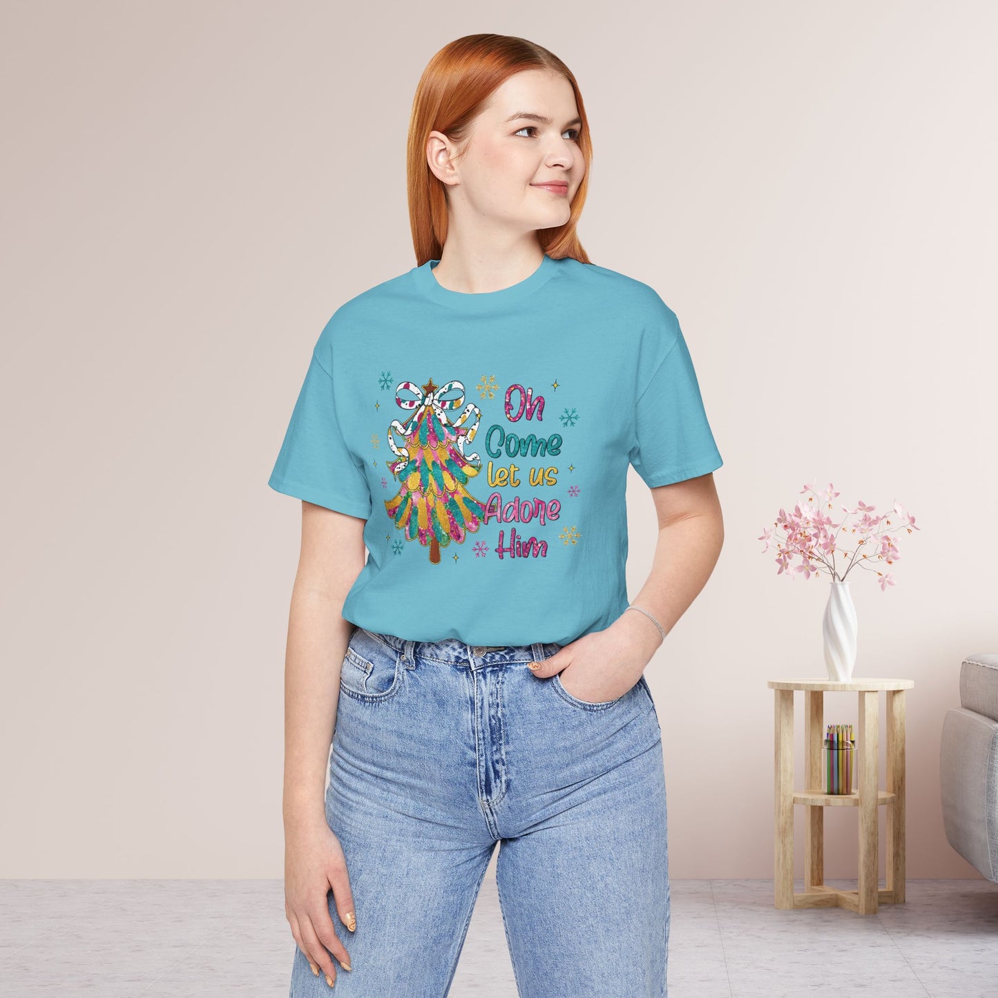 Oh Come Let Us Adore Him Soft Cotton Tee - Holiday Christian Shirt