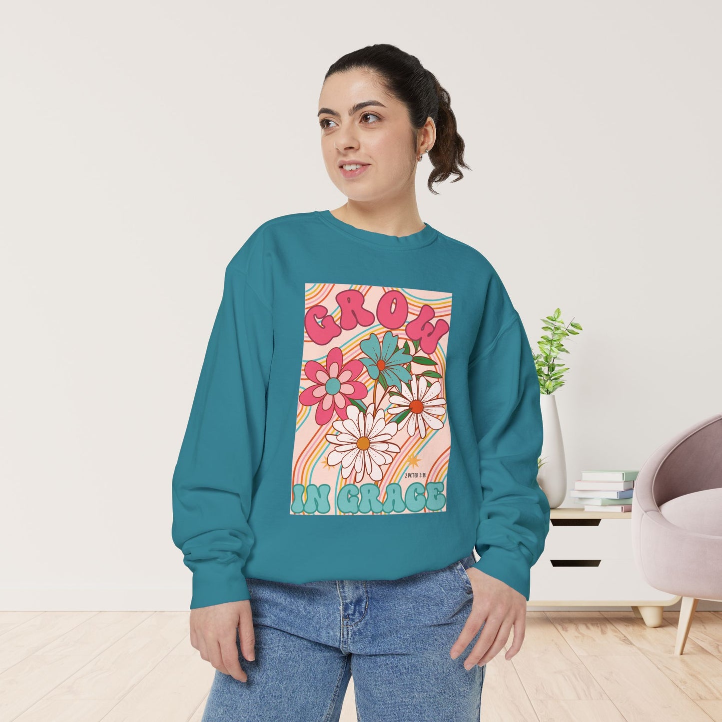 Comfort Colors Groovy Grow in Grace Sweatshirt - Bible Verse Shirt 2 Peter 3:18