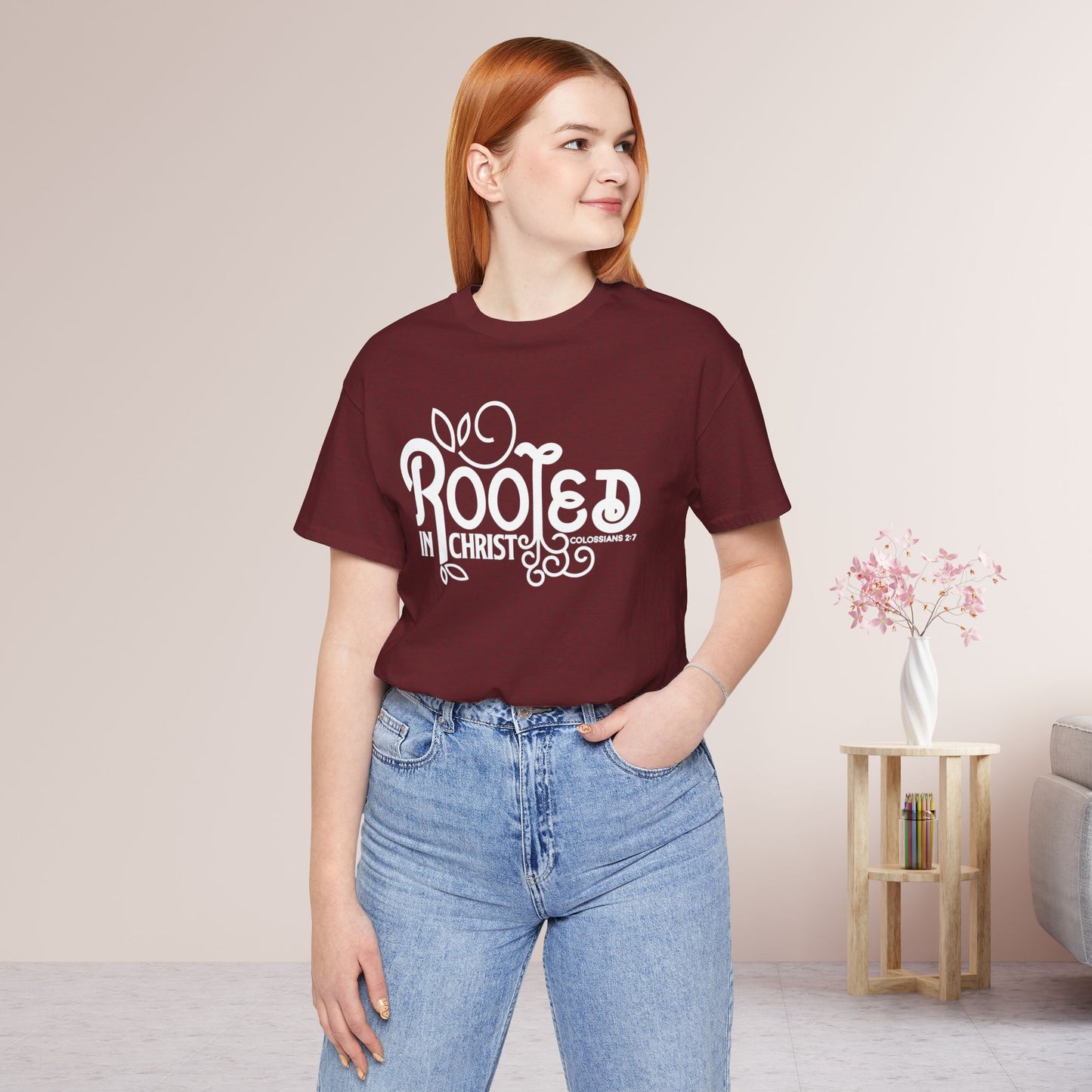 Rooted in Christ Shirt - Bible Verse Christian Soft Cotton Tee