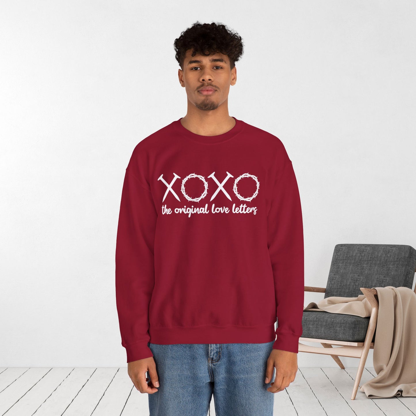 XOXO The Original Love Letters Bible Verse Romans 5:8 Sweatshirt