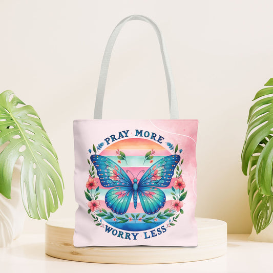 Pray More Worry Less Tote Bag - Christian Tote Bag - 16"