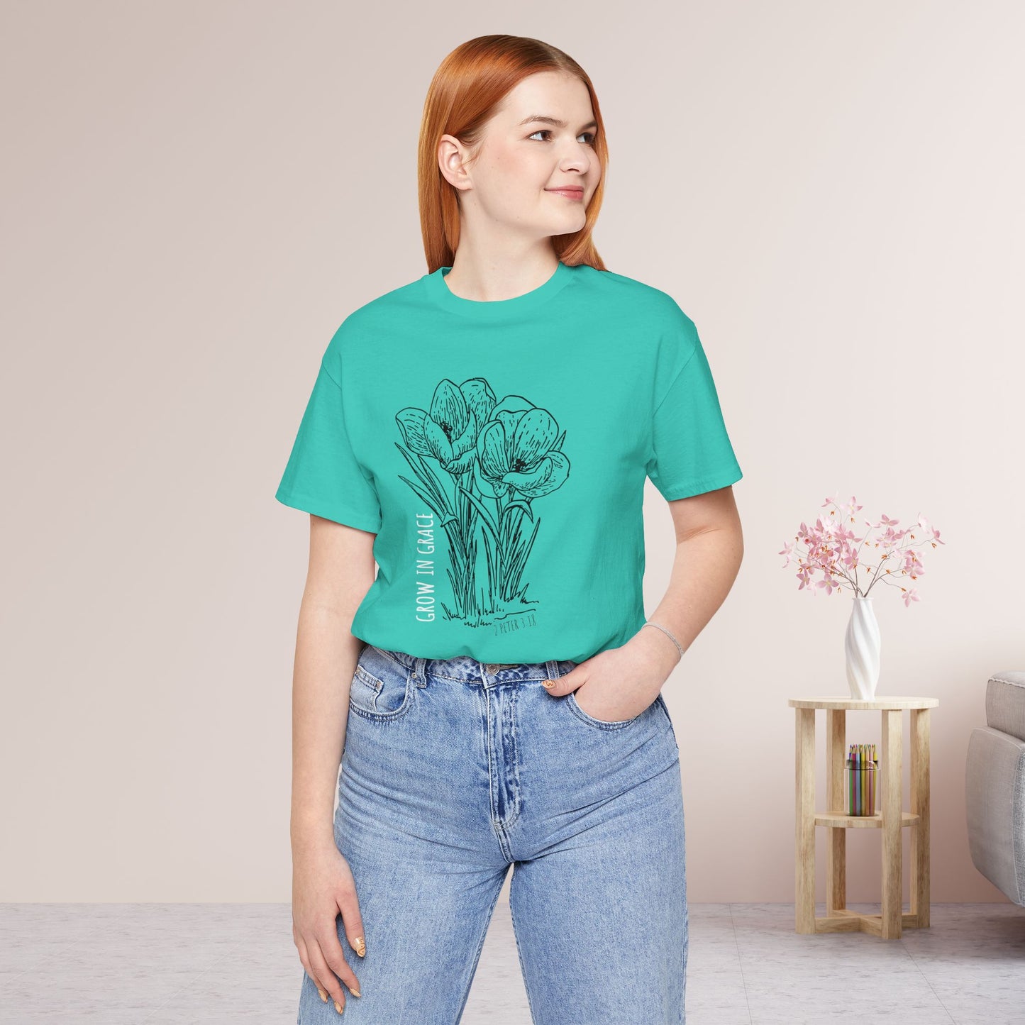 Spring Grow in Grace Soft Cotton Tee - Bible Verse T-shirt