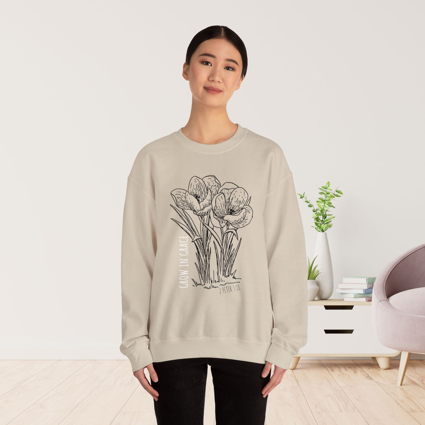 Spring Grow in Grace Sweatshirt - Bible Verse Crewneck Pullover