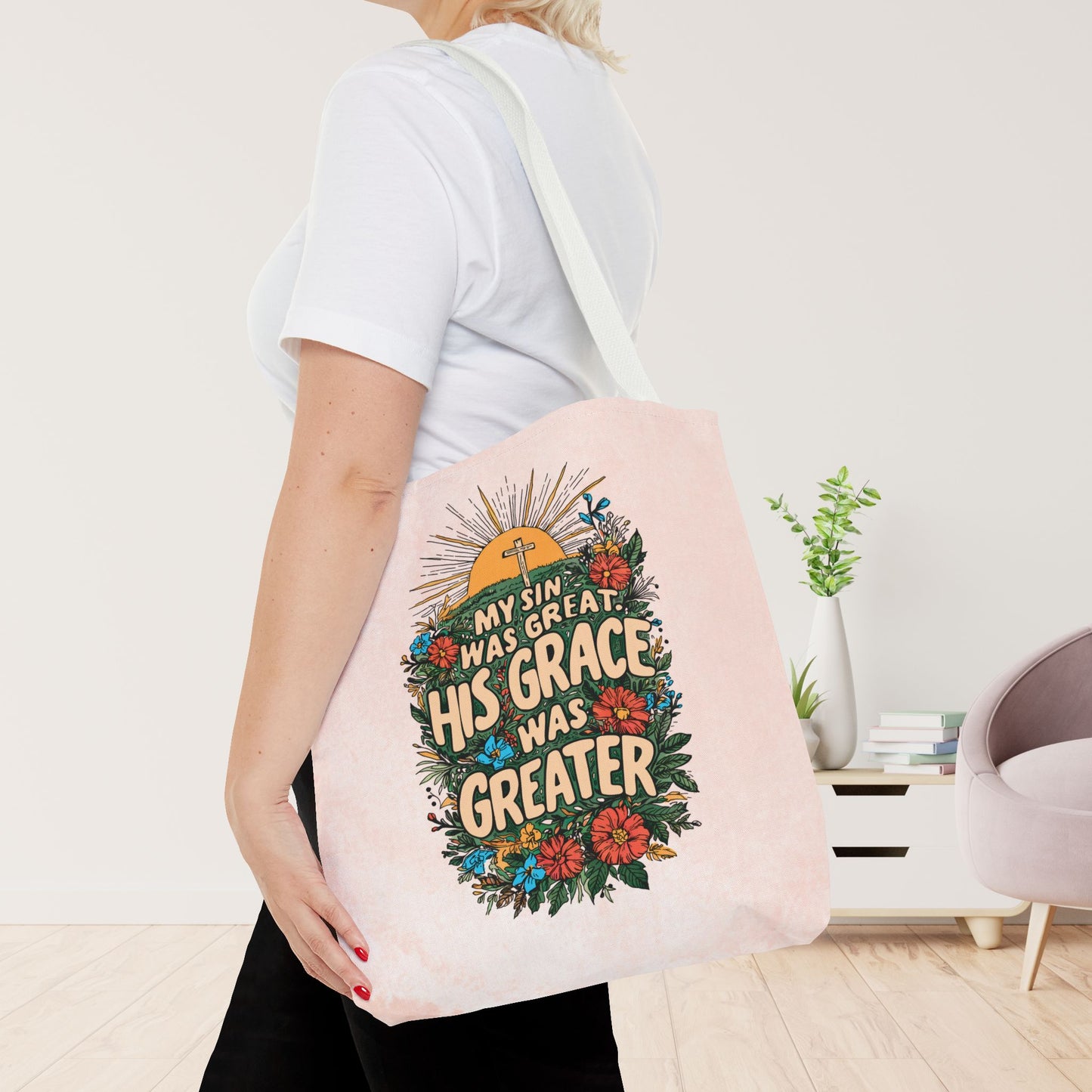 My Sin Was Great His Grace Was Greater Tote Bag - Christian Tote Bag - 16"