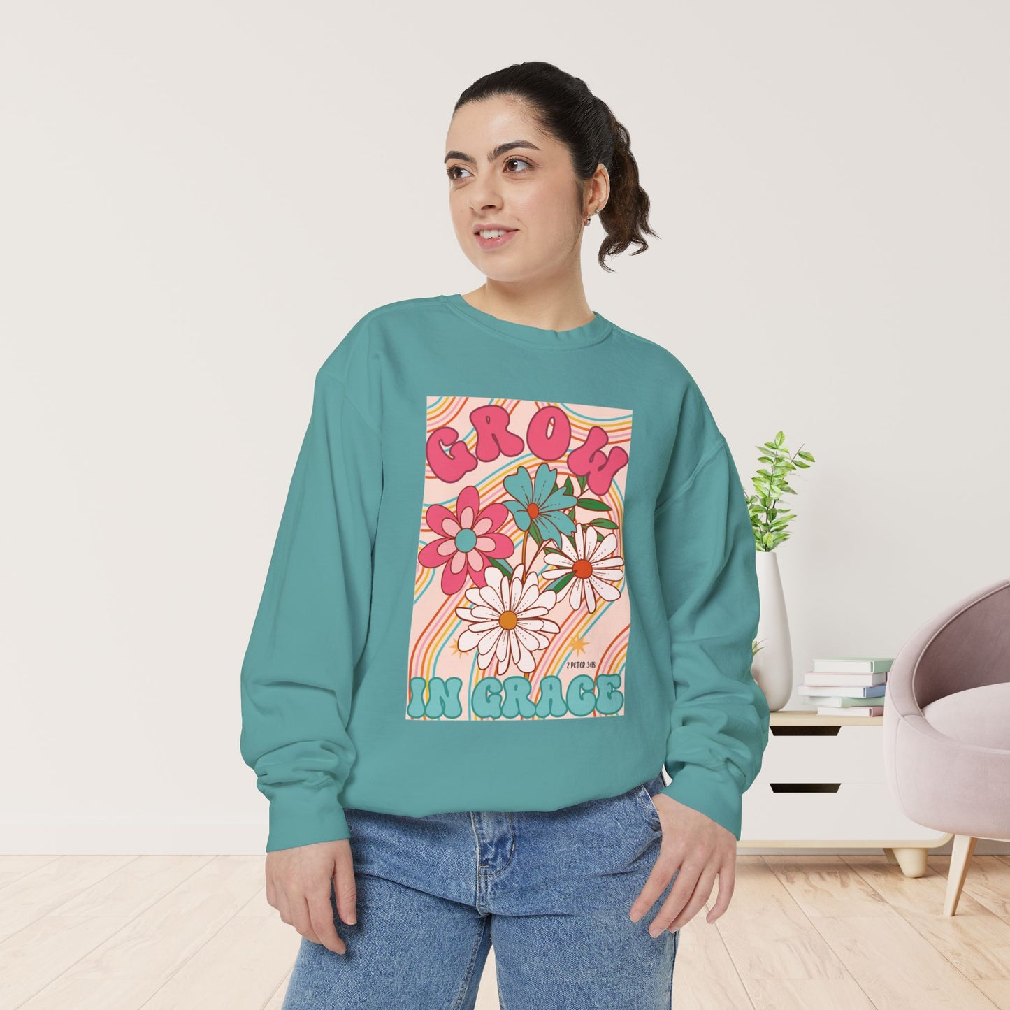 Comfort Colors Groovy Grow in Grace Sweatshirt - Bible Verse Shirt 2 Peter 3:18