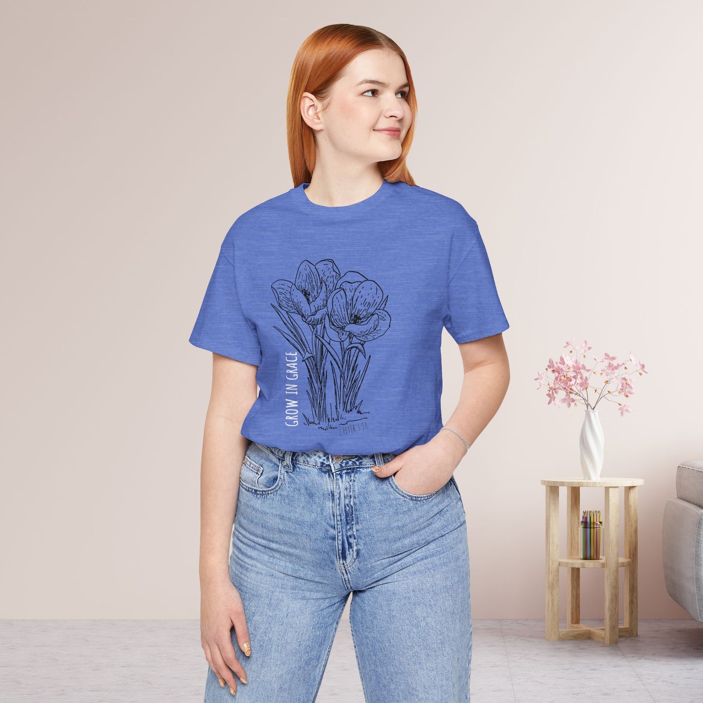 Spring Grow in Grace Soft Cotton Tee - Bible Verse T-shirt