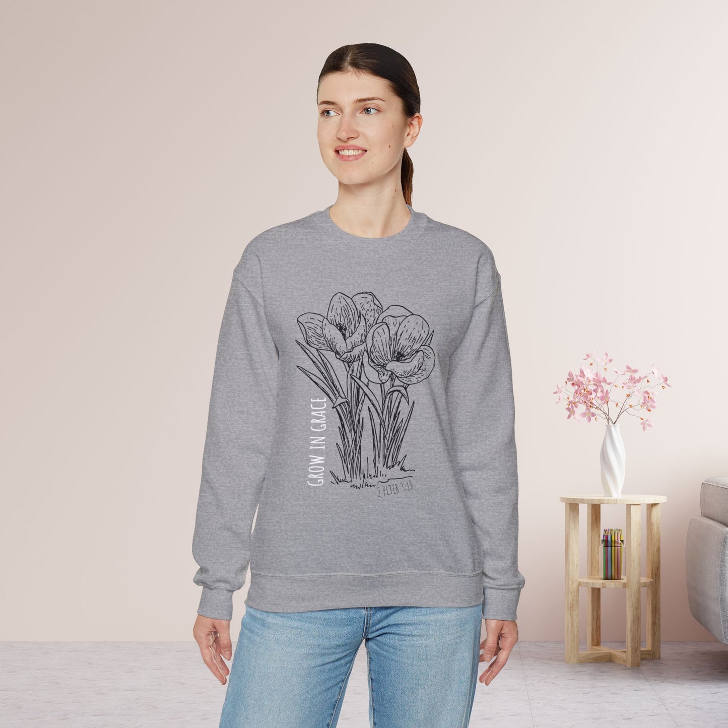 Spring Grow in Grace Sweatshirt - Bible Verse Crewneck Pullover