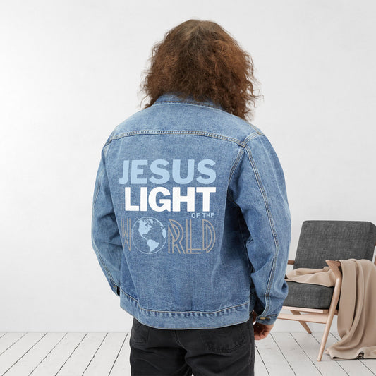 Jesus is the Light of the World Men's Denim Jacket - Christian Denim Jacket