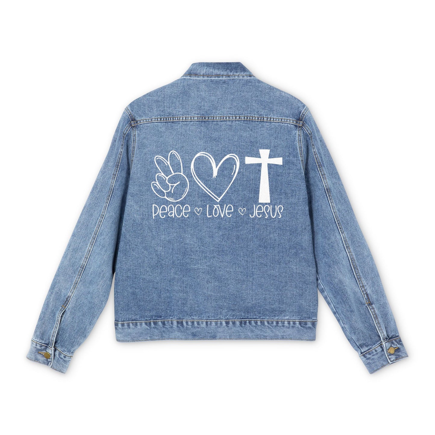 Peace Love Jesus Men's Denim Jacket - Christian Denim Jacket