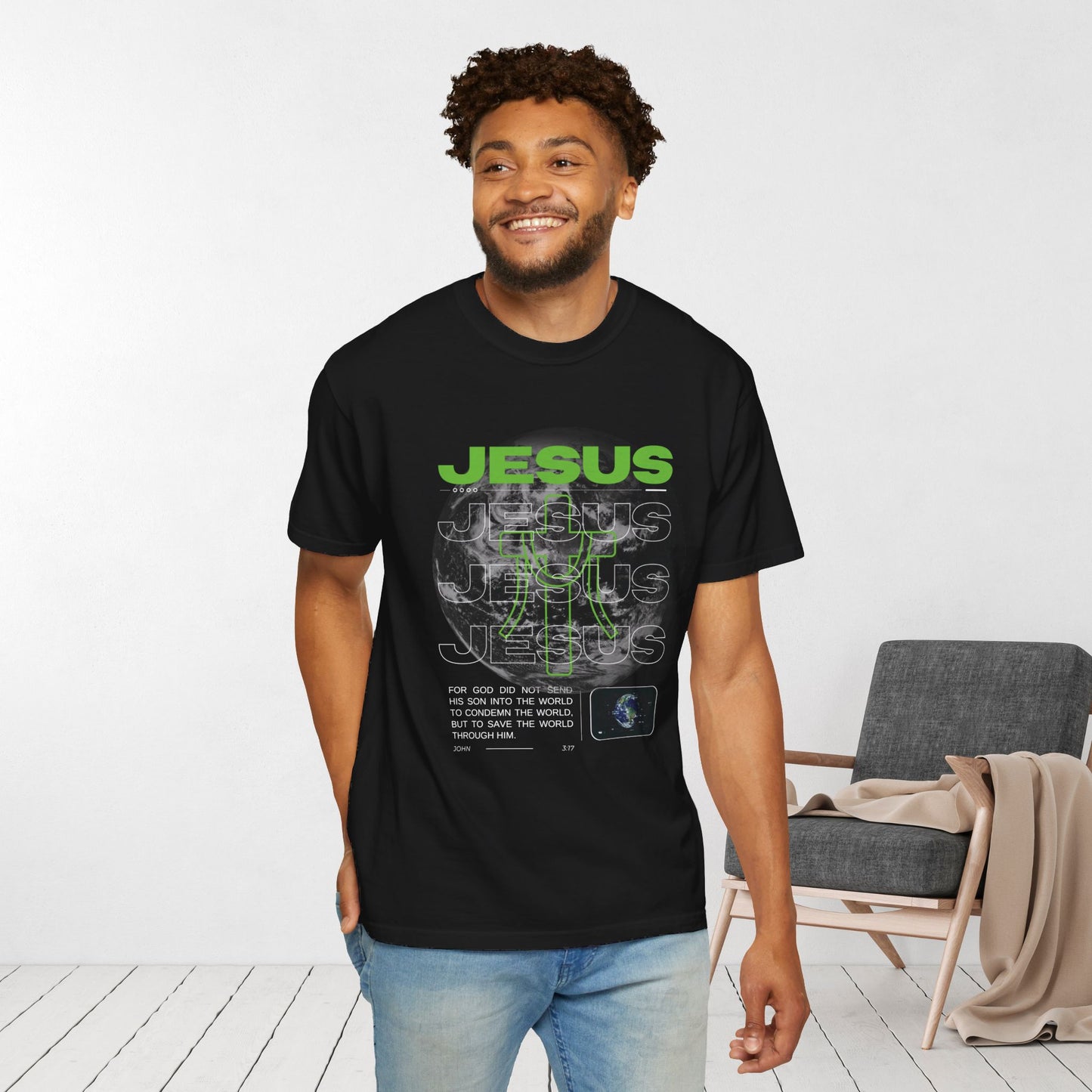 Comfort Colors Men's Jesus Shirt - Bible Verse Shirt John 3:17