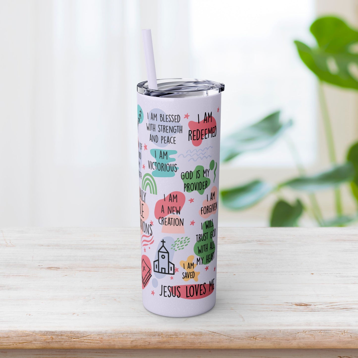 Christian Bible Affirmations Skinny Tumbler with Straw - 20oz