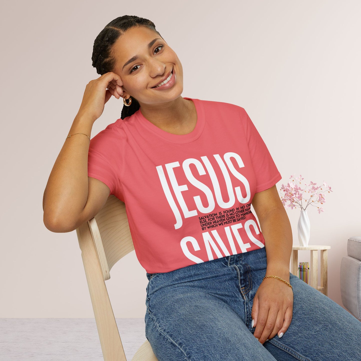 Trendy Jesus Saves Softstyle T-shirt - Acts 4:12 Bible Verse Christian T-shirt