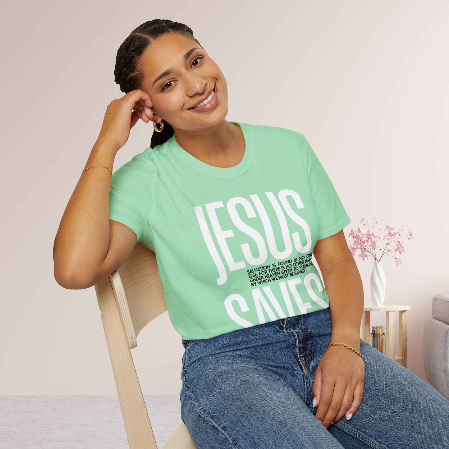 Trendy Jesus Saves Softstyle T-shirt - Acts 4:12 Bible Verse Christian T-shirt