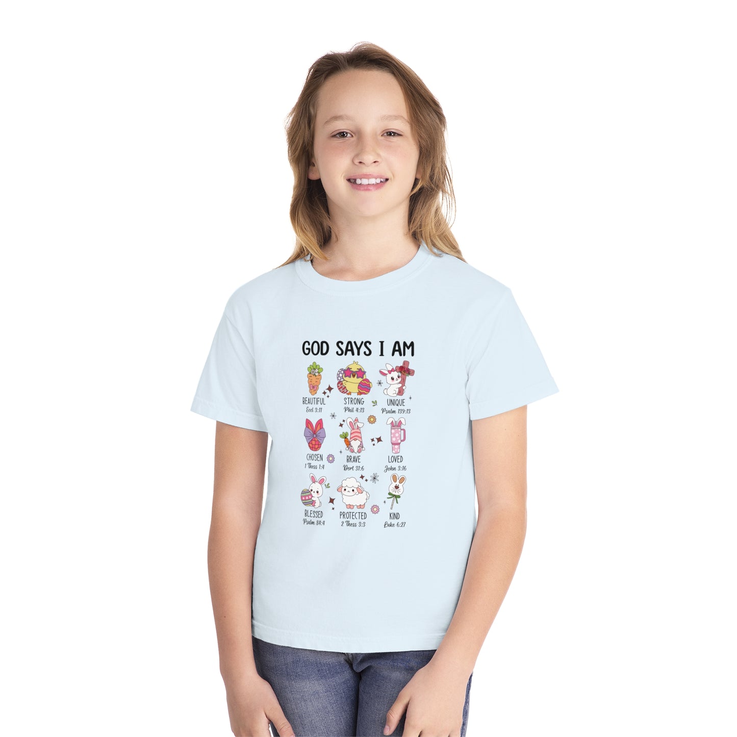 God Says I Am... Comfort Colors Youth Shirt - Christian Easter T-shirt