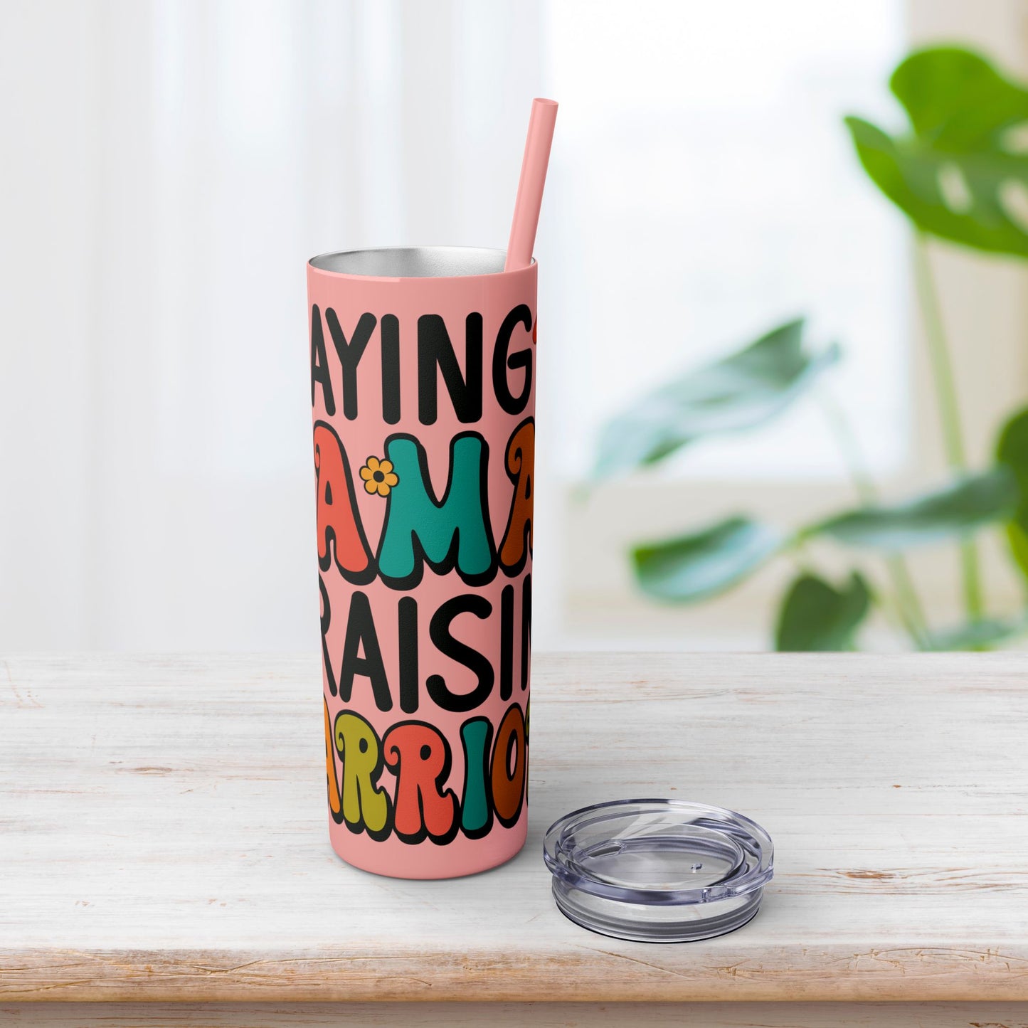 Praying Mama Raising Warriors Skinny Tumbler with Straw - 20oz