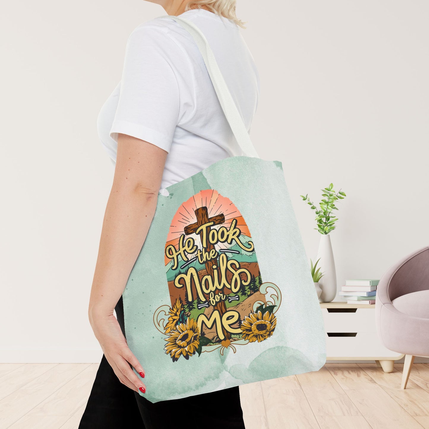 He Took The Nails For Me Tote Bag - Christian Tote Bag - 16"