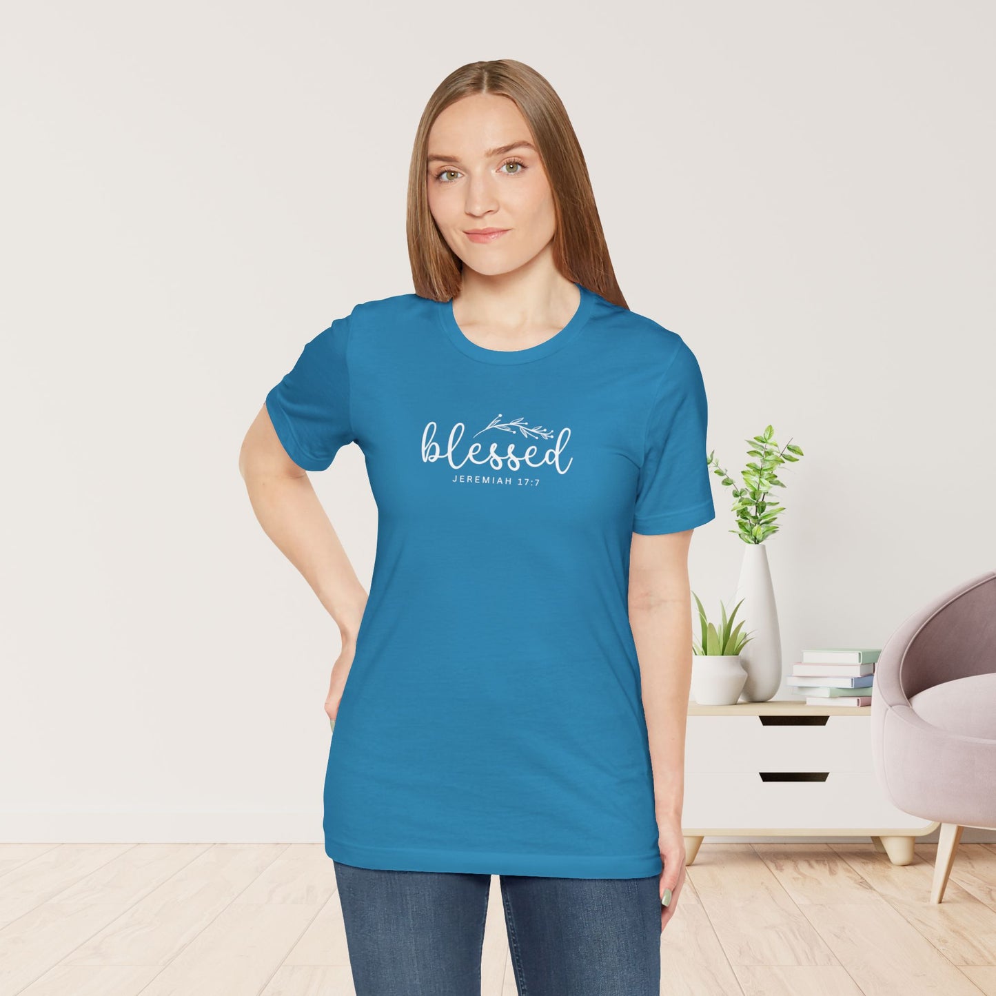 Blessed Soft Cotton Tee - Jeremiah 17:7 Christian Bible Verse Shirt